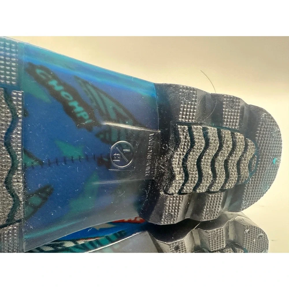 Members Mark Boys Shark Rain Boots Blue Chomp Waterproof Rubber Size 13/1